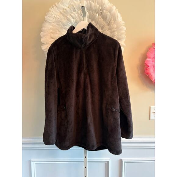 LANDS END BLACK FAUX FUR QUARTER ZIP PULL OVER SIZE XL - Picture 1 of 3